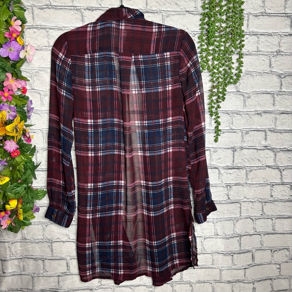 *🌼3/$30🌼Charlotte Russe Plaid Sheer Button Down Top Size Small - Picture 10 of 16